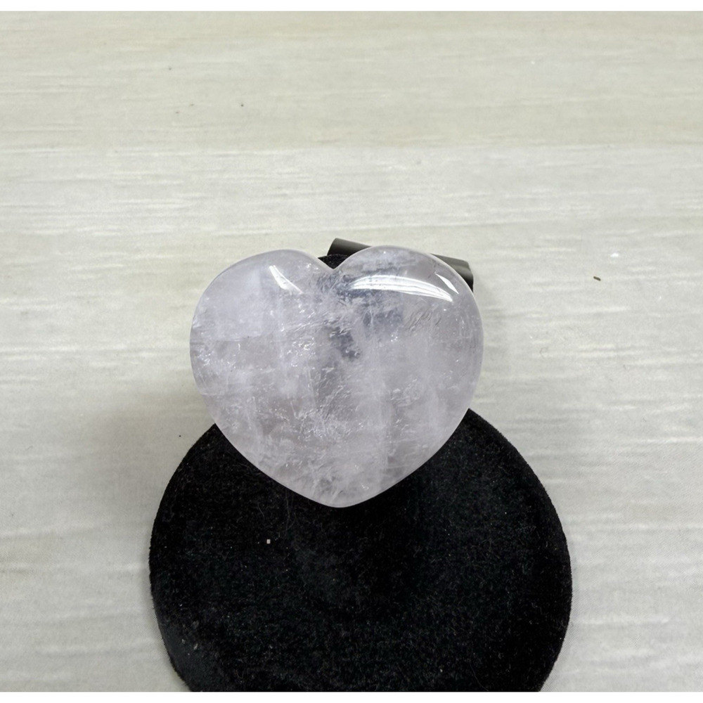 Chunky One Piece Pink Rose Quartz Heart Polished Stone Ring Size 5.5